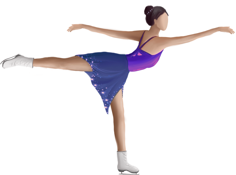 woman figure skater on ice, young woman skater illustration